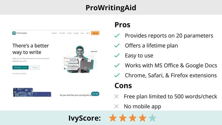 This image shows the pros and cons of ProWritingAid grammar checker.