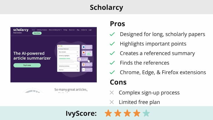 This image shows the pros and cons of Scholarcy summary generator.