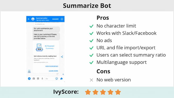 Summarize Bot software description