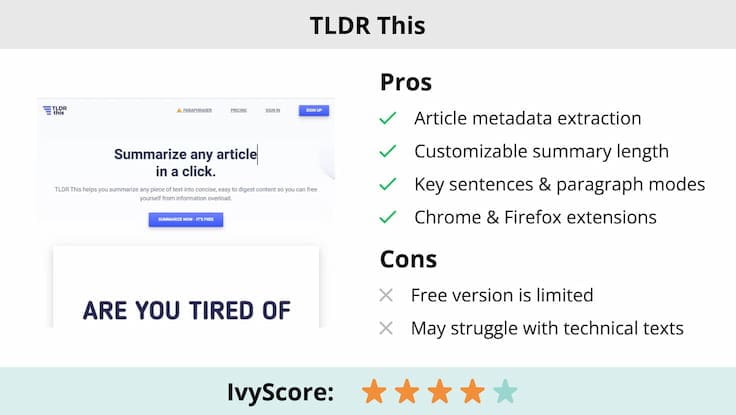 This image shows the pros and cons of TLDR This.