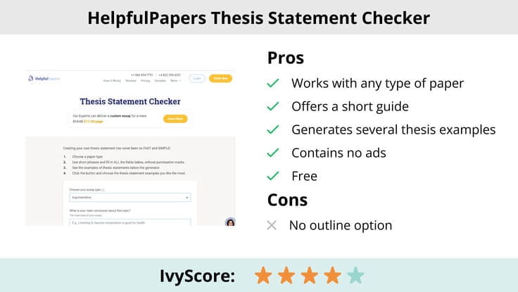 This image shows the pros and cons of HelpfulPapers thesis statement checker.