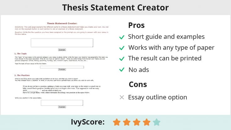 Thesis Statement Creator app description.
