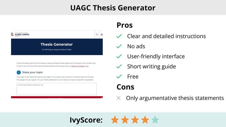 This image shows the pros and cons of UAGC thesis generator.