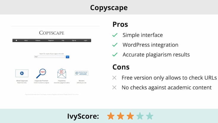 This image shows the pros and cons of Copyleaks plagiarism checker.