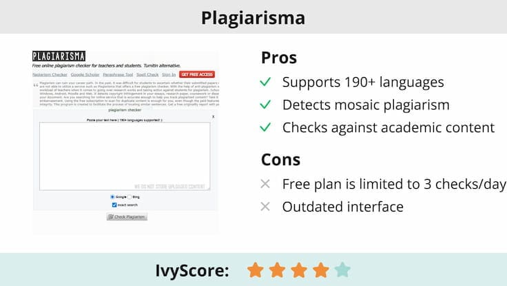 This image shows the pros and cons of Plagiarisma.