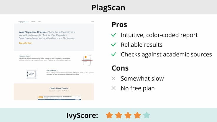 This image shows the pros and cons of PlagScan.