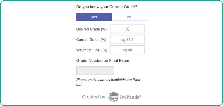 Grade Calculator by MES: final grade calculator screenshot.