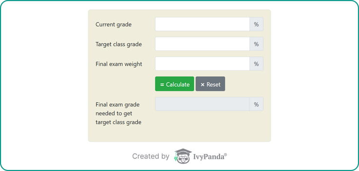 RapidTables Calculator: final grade calculator screenshot.
