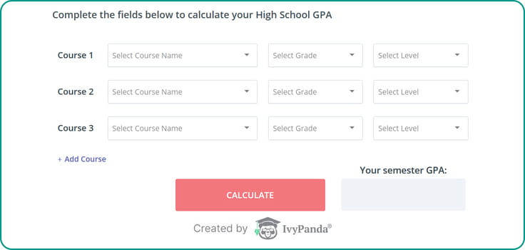Studentshare high school GPA calculator screenshot.