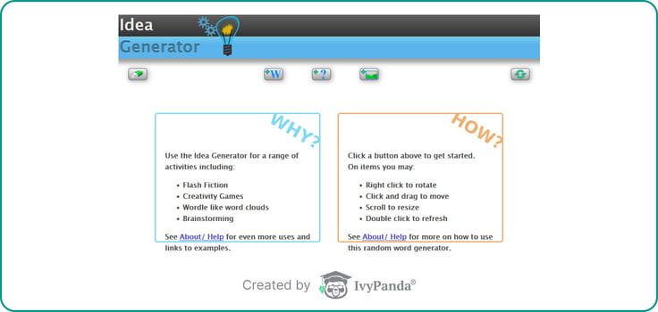 Creative Idea Generator: random word generator screenshot.