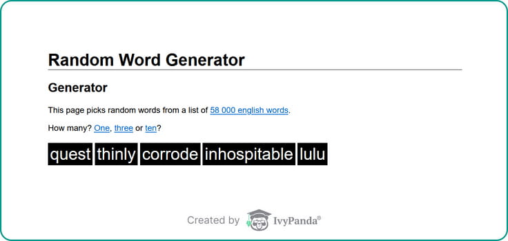 Pmav: random word generator screenshot.