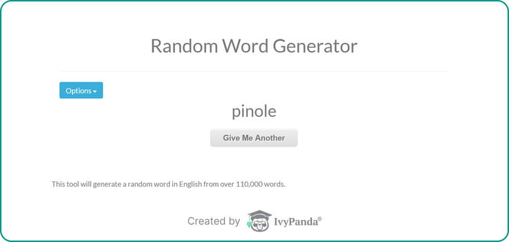 Random ize: random word generator screenshot.