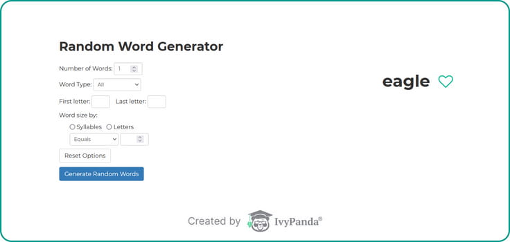 RandomWordGenerator.com: random word generator screenshot.