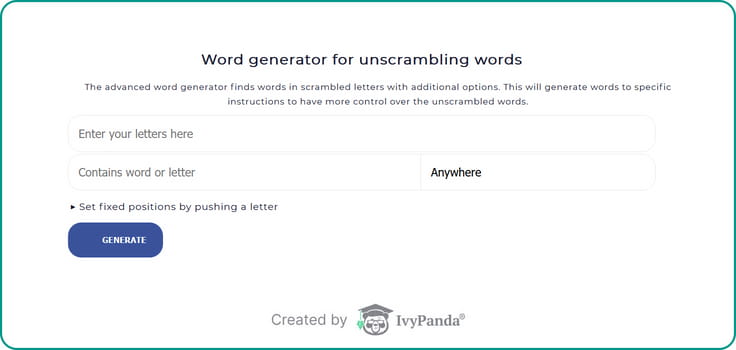 WordSunScramble.com: random word generator screenshot.