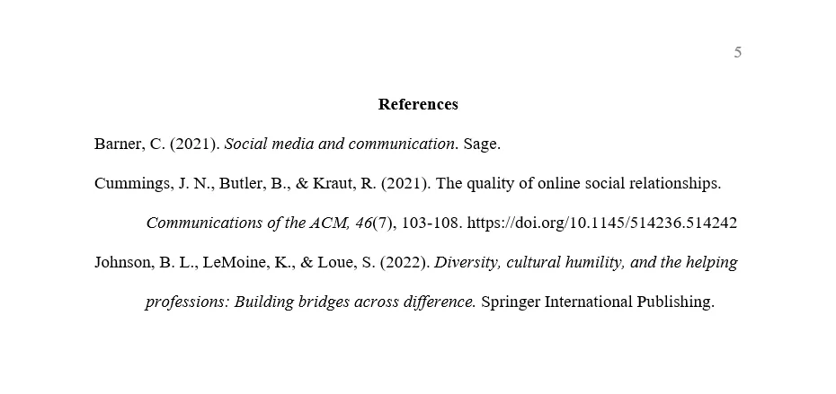 Sample of Reference List for APA Style Paper.