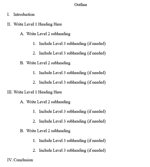 Example of alphanumeric outline for MLA paper.