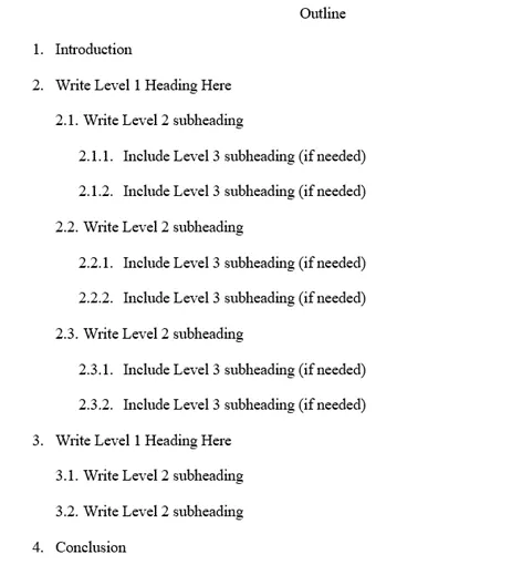 Example of decimal outline for MLA paper.