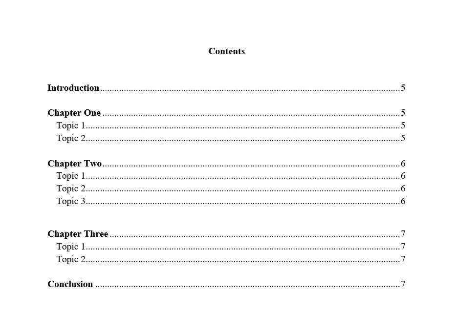 Sample of a table of contents in turabian (author-date) style paper.