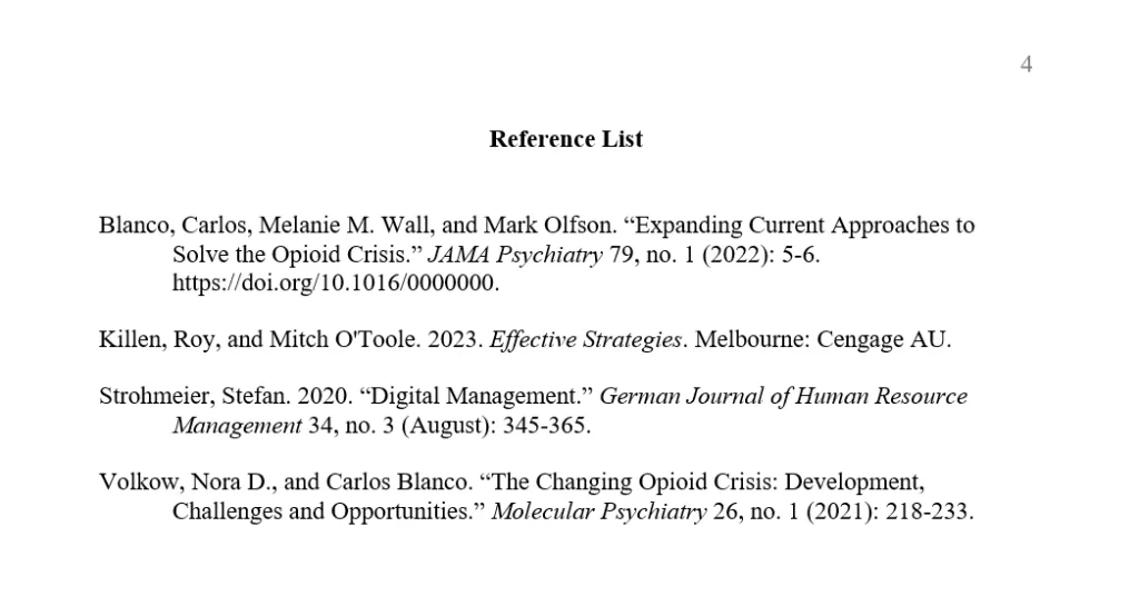 Sample of references in turabian (author-date) style paper.