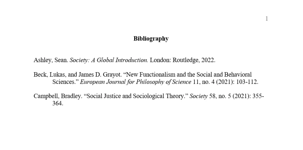 Sample of bibliography in turabian (notes-bibliography) style paper.