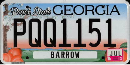 Current vehicle license plate in Georgia.