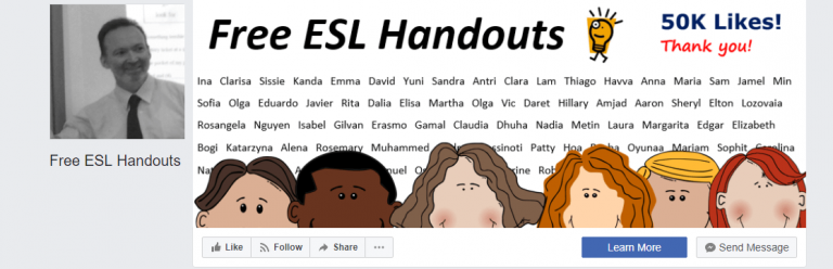 Free ESL handouts facebook page