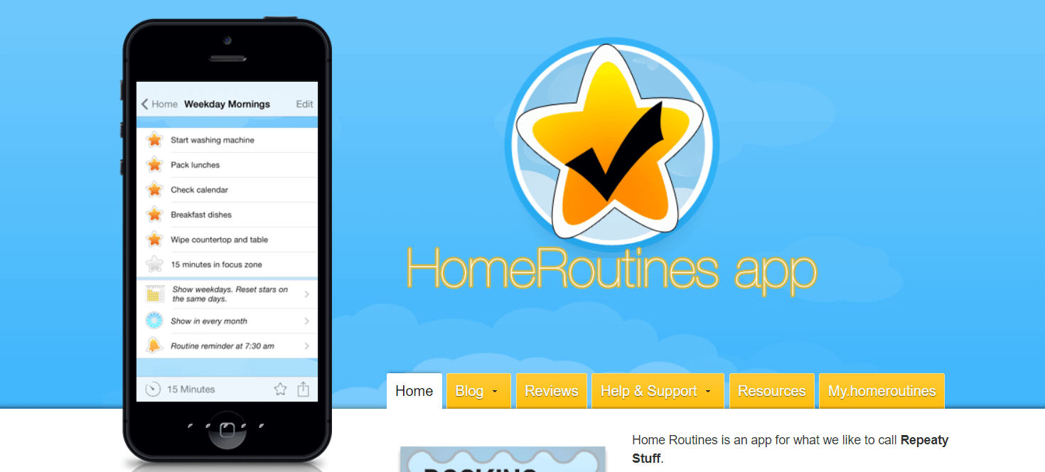 Home routines app website screenshot.