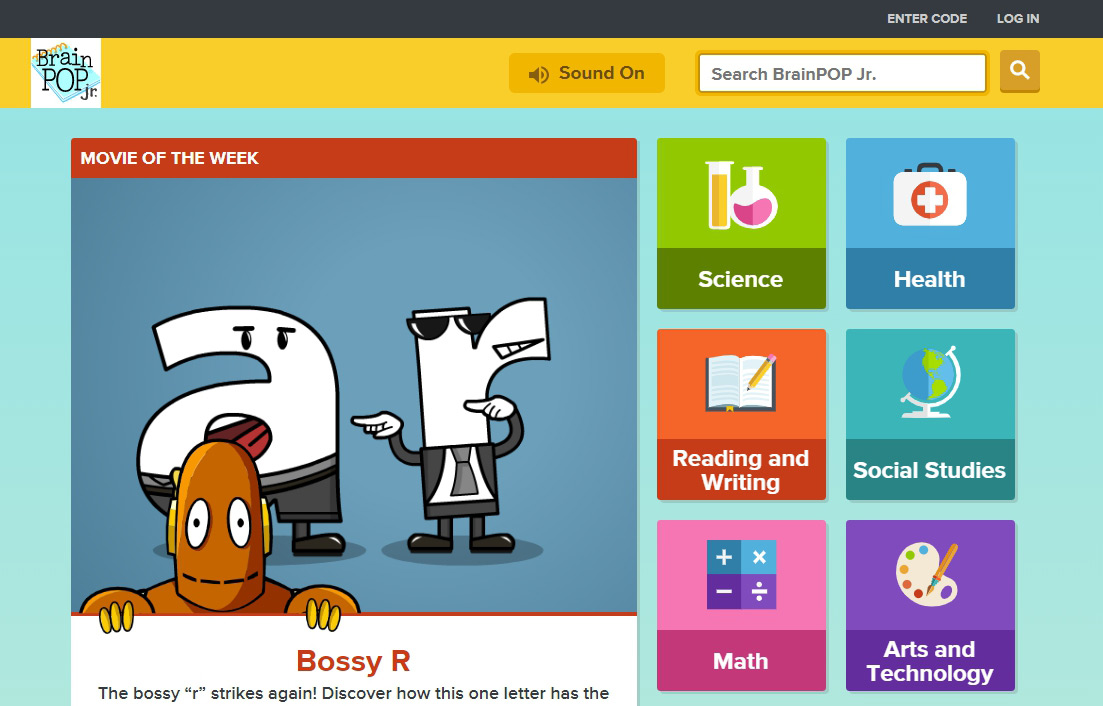 Brainpop jr website screenshot.