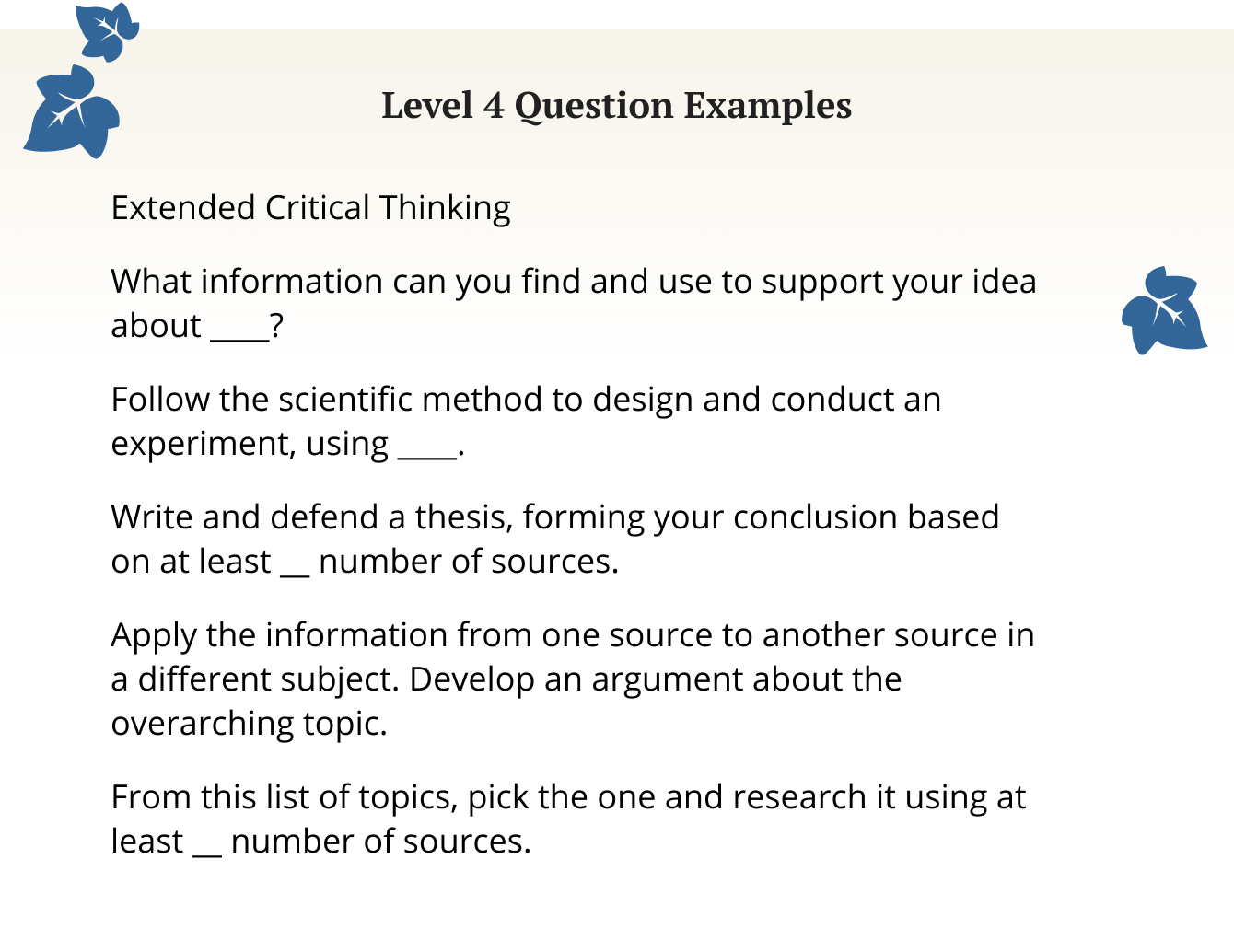 Level 4 question examples.