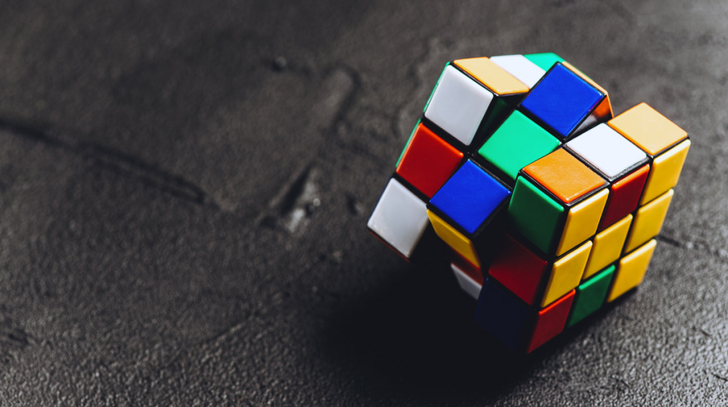 Rubik's cube on black background.