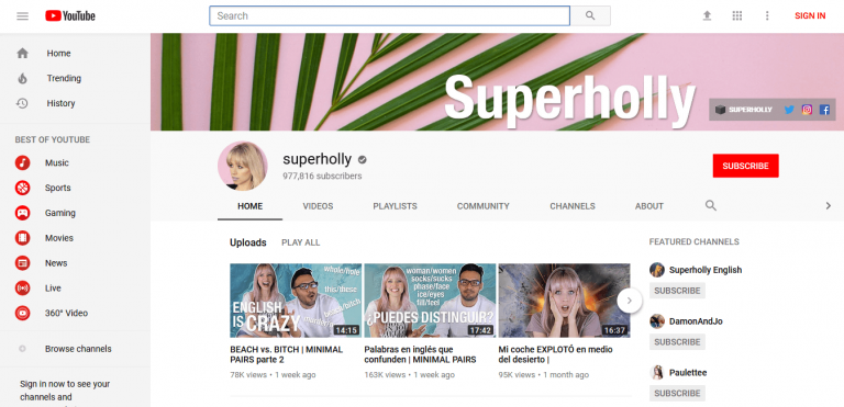Super Holly YouTube Channel Screenshot