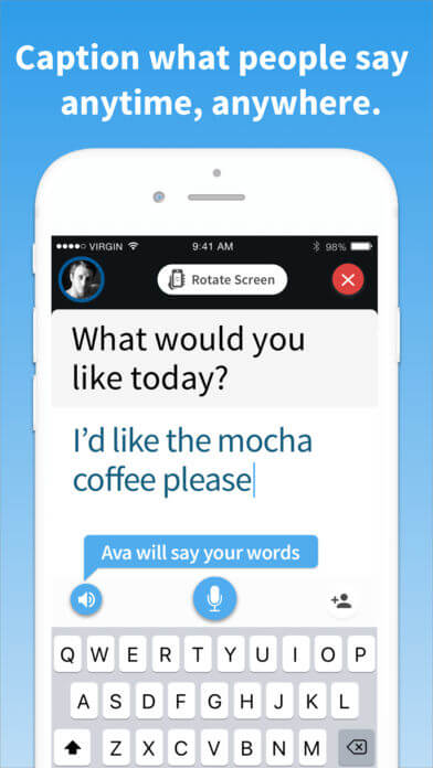 Ava IPhone Application Screenshot conversation deaf people.