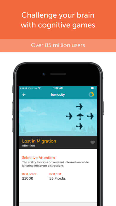 Lumosity App Screenshot - Challenge Your brain with Cognitive Games.