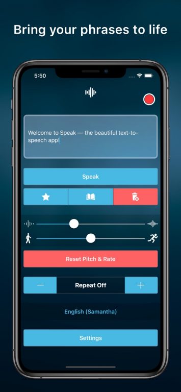 Speak App for Reading Typed Words from IPhone.
