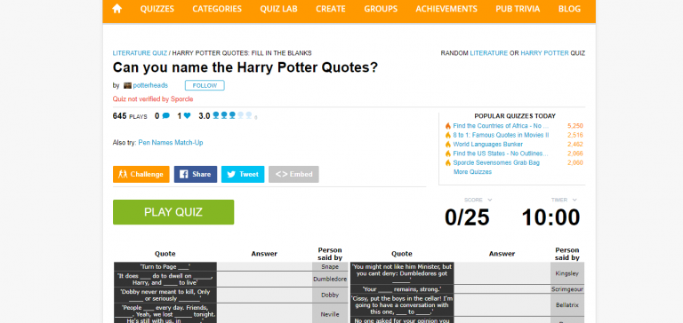 Can You Name The Harry Potter Quotes? Quiz.