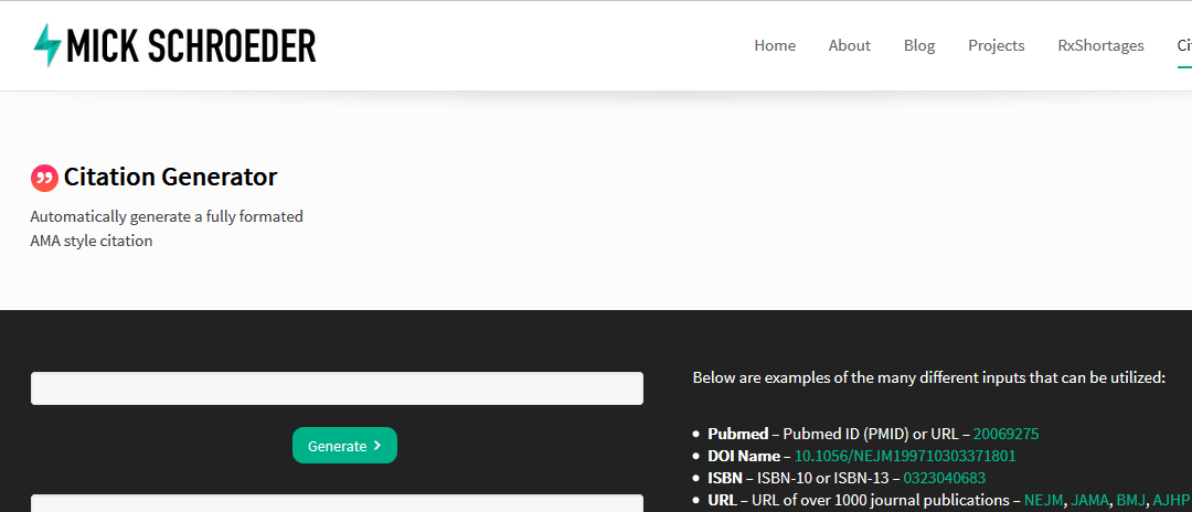 Mick Schroeder - AMA Citation Generator.