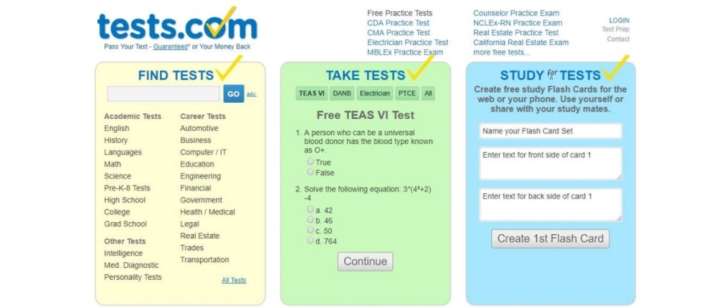 Test.Com Website - Pass test, Take test. Study test.