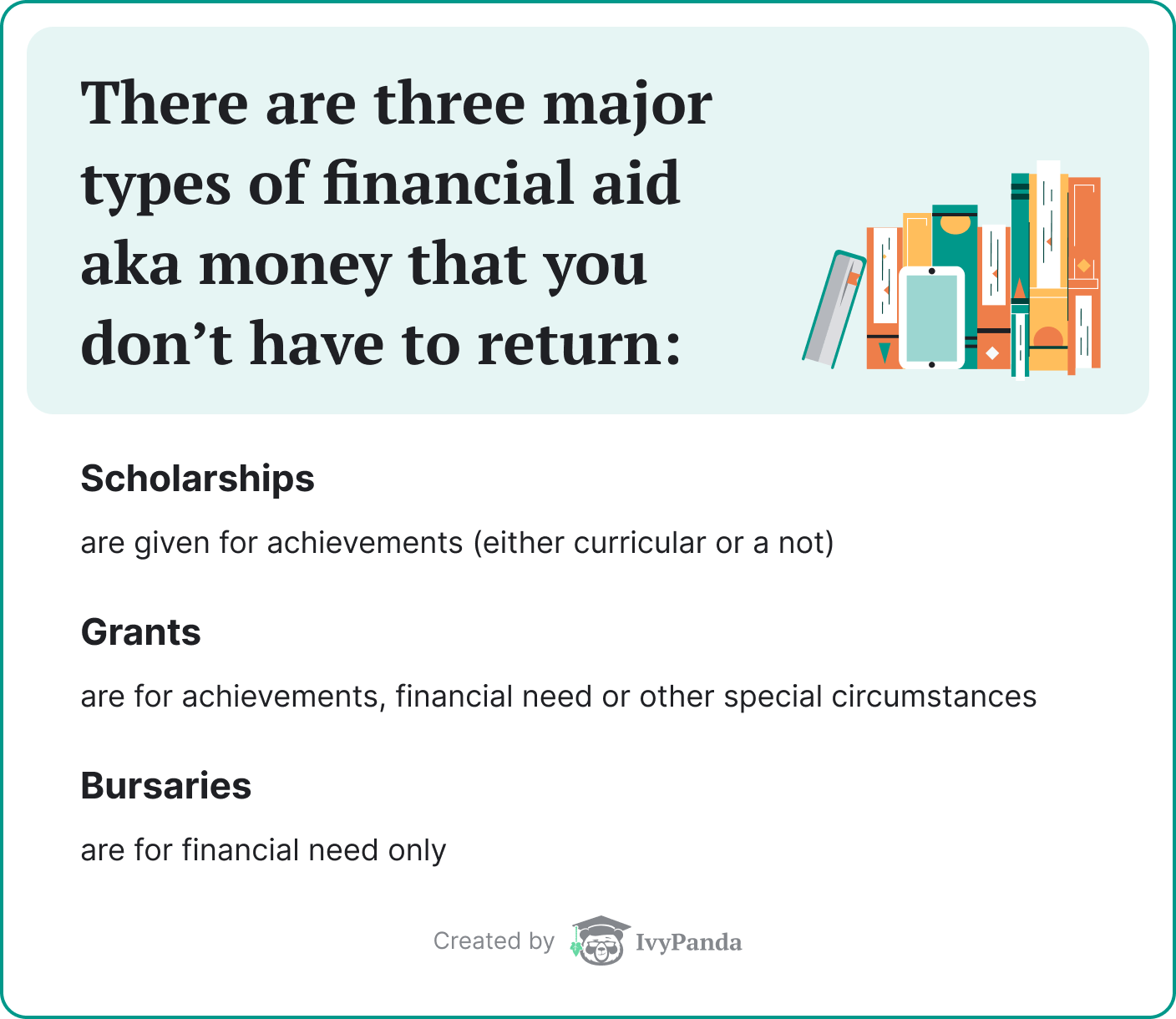 There are three major types of financial aid.