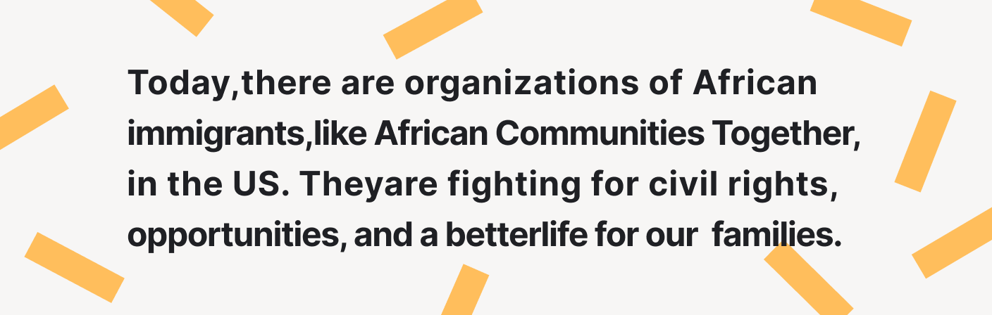 There are organizations of African immigrants in the US.