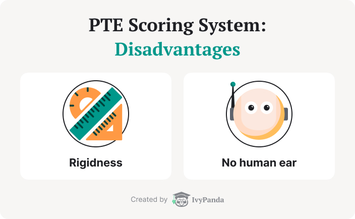 The picture contains two disadvantages of PTE test scoring system.