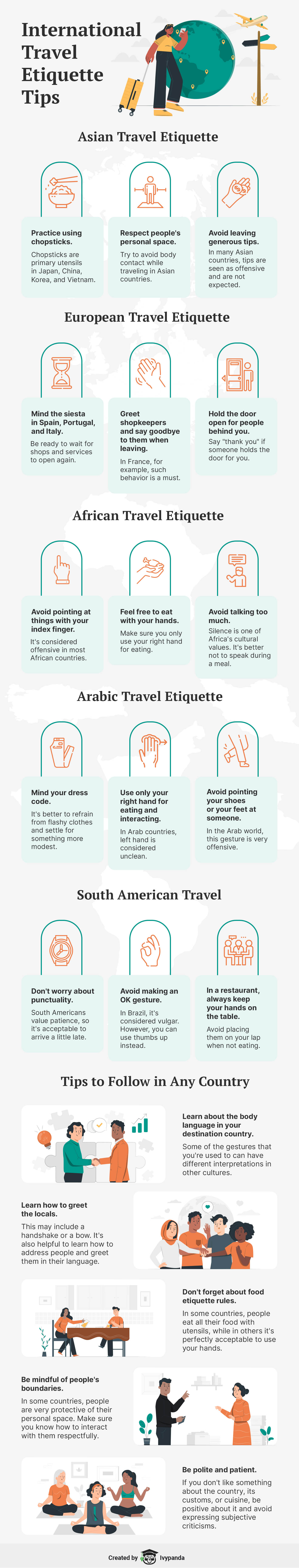 The infographic describes international etiquette tips for students.