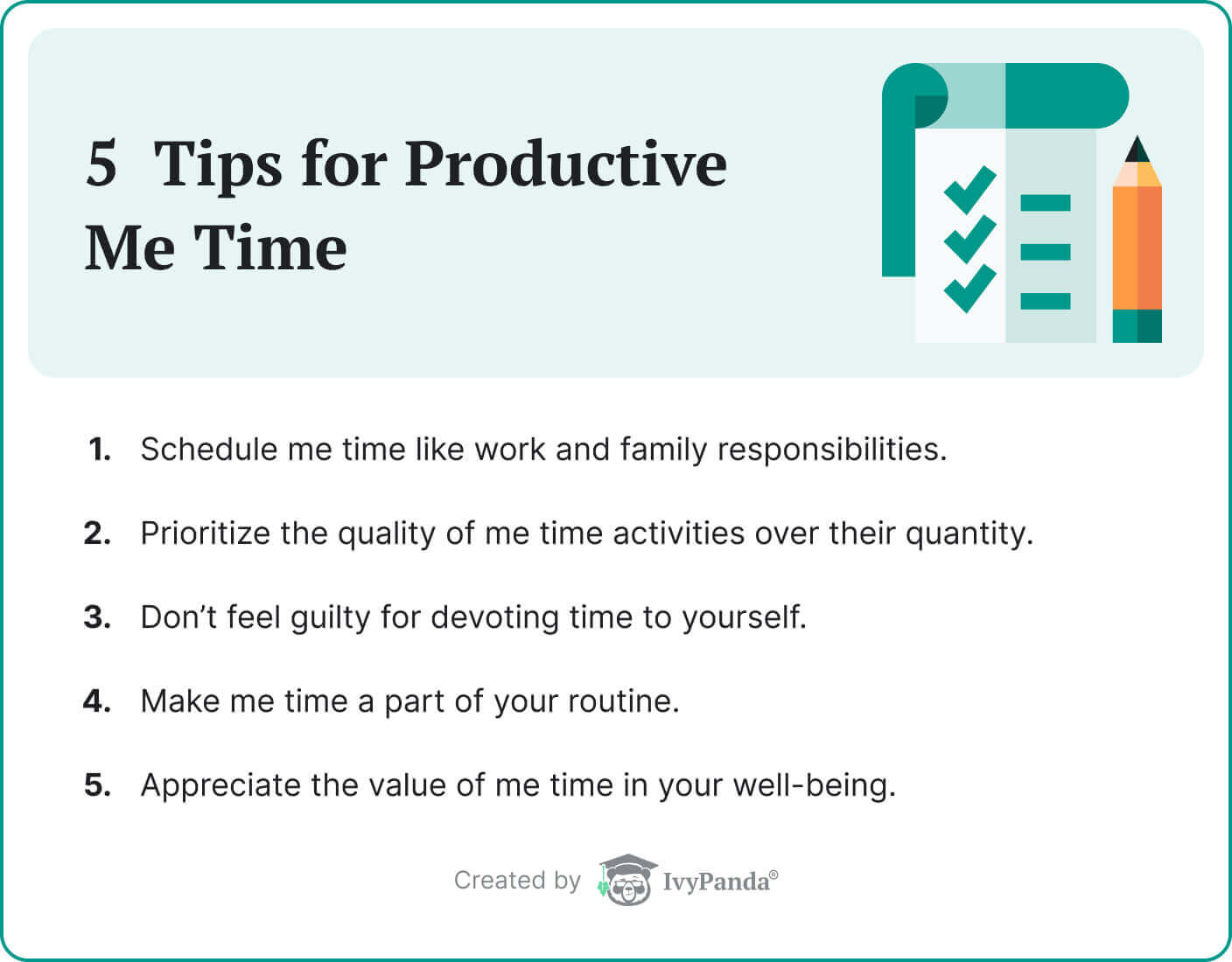 The picture lists 4 main rules for organizing me time qualitatively.