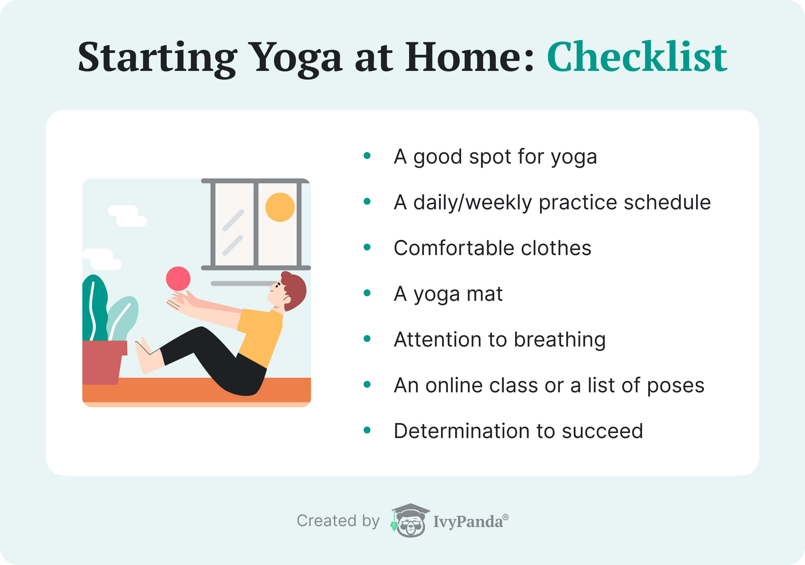 Checklist on starting yoga at home.
