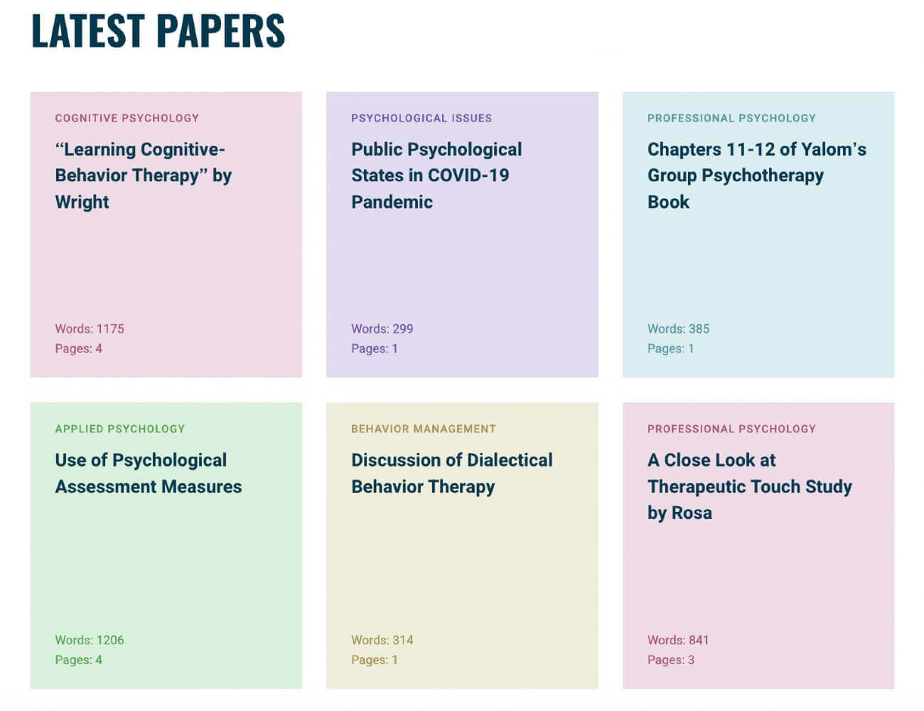 The picture contains some of the latest papers in Essay4Psychology database.