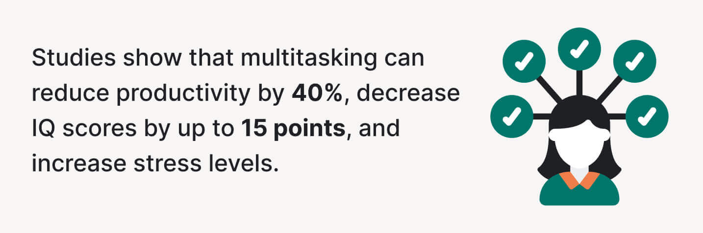 The picture provides introductory information about negative multitasking effects.