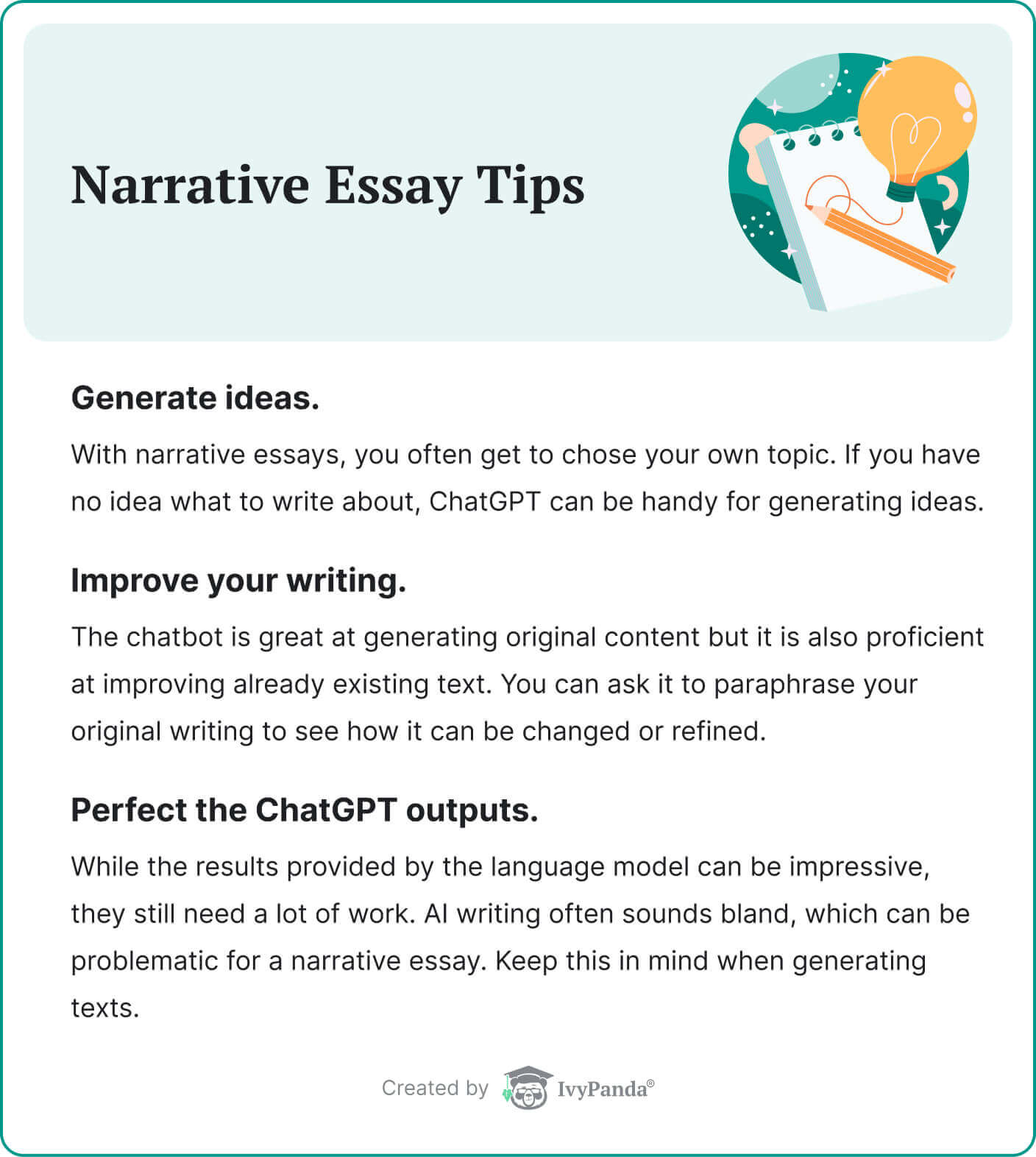 Tips for generating narrative essays in ChatGPT.