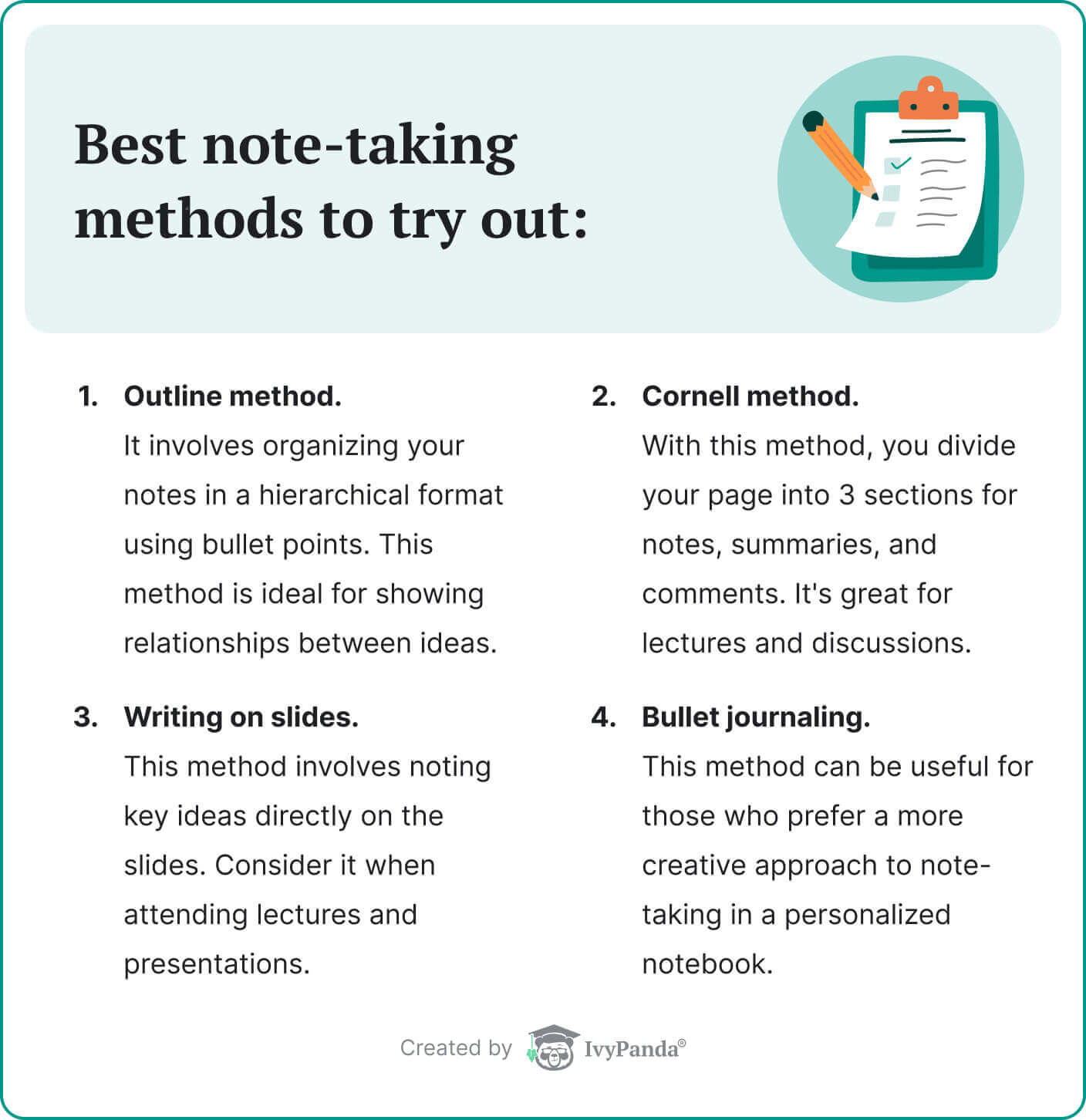 The picture describes some of the best note-taking methods for college freshmen.