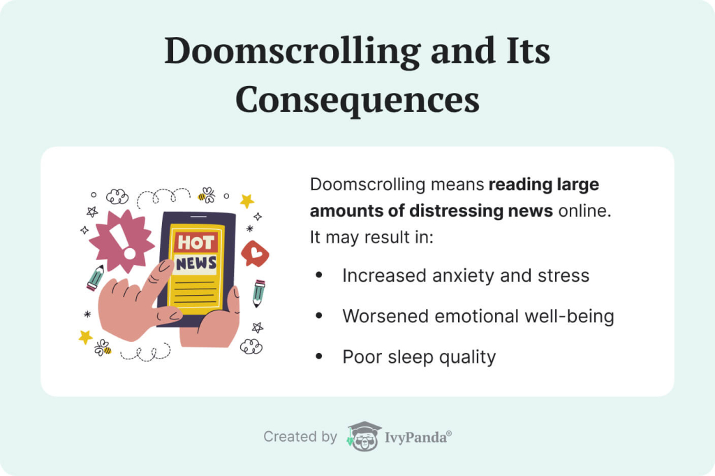 The picture provides introductory information about doomscrolling and its consequences.
