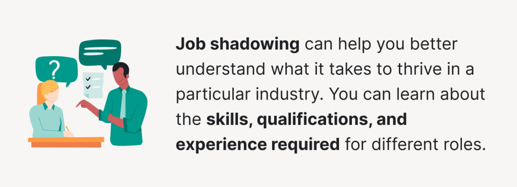 This image shows the benefits of job shadowing for students.