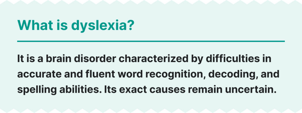 The picture explains what dyslexia is.